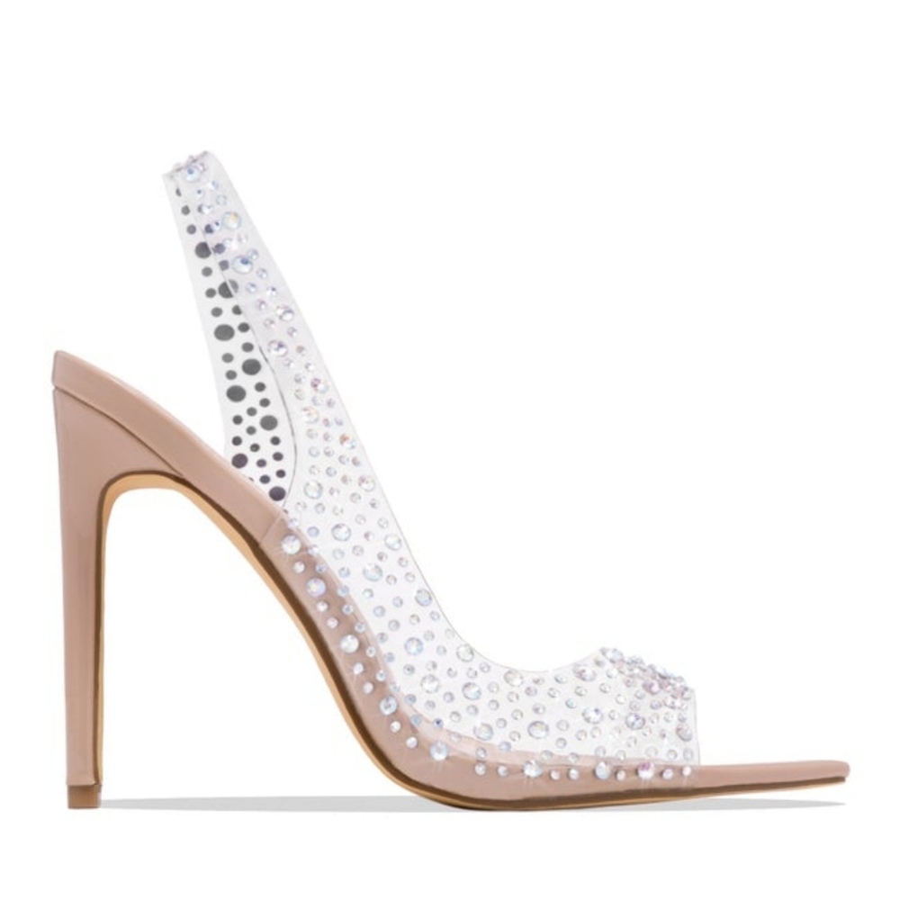 𝙎𝙤𝙡𝙙 𝙊𝙪𝙩🖤🎥Monroe Rhinestone Embellished  Heel - NUDE - Picture 3 of 7
